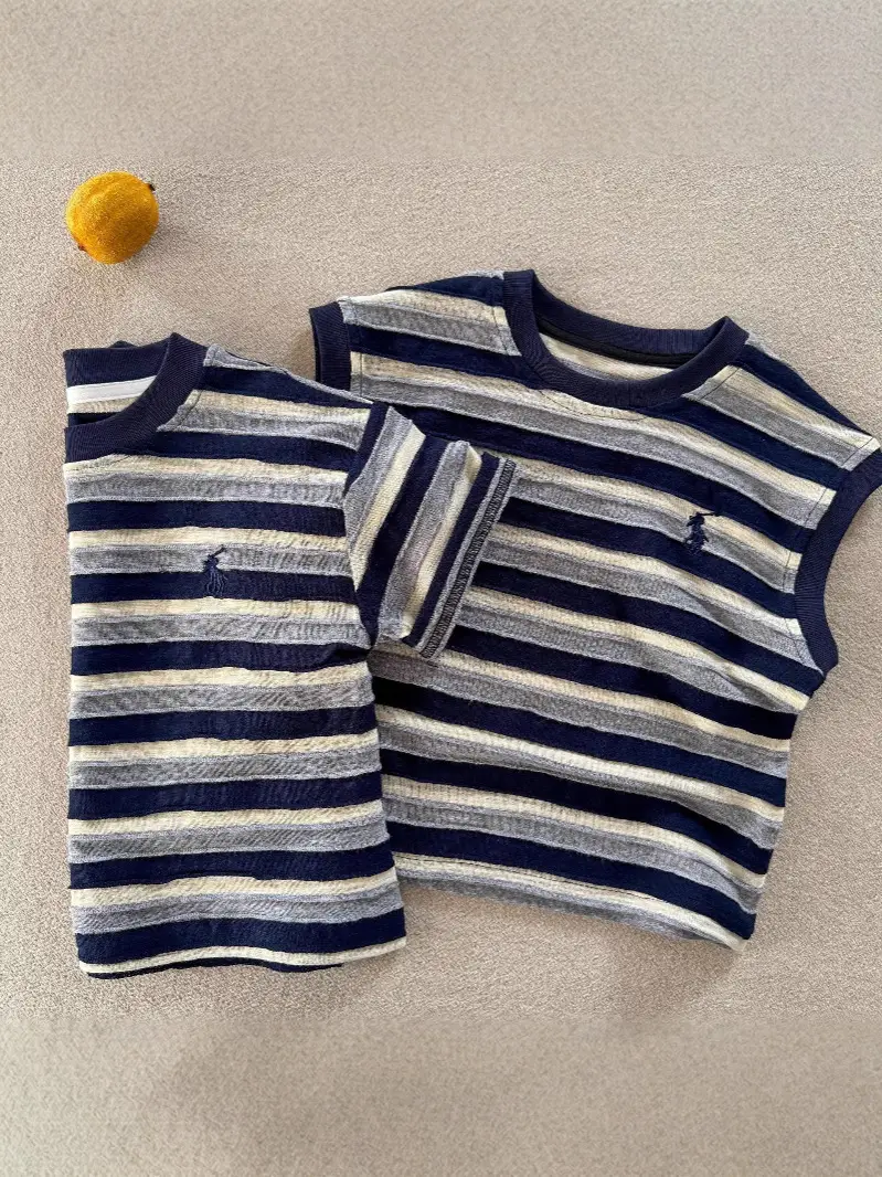 Children Blue Striped T-Shirt 2025 Summer