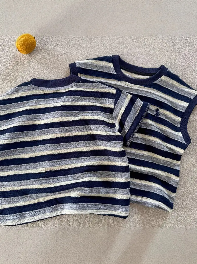 Children Blue Striped T-Shirt 2025 Summer