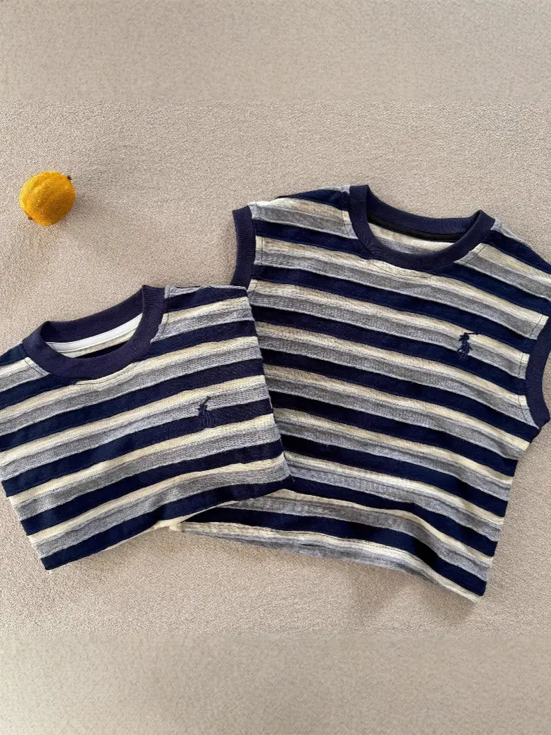 Children Blue Striped T-Shirt 2025 Summer