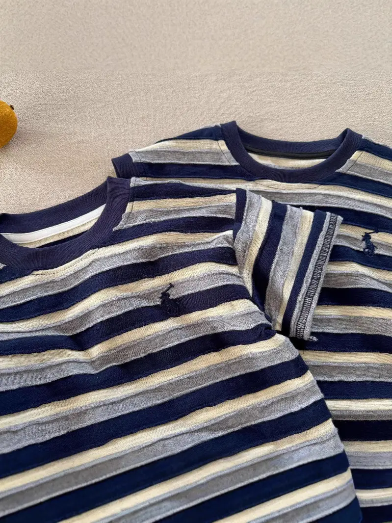 Children Blue Striped T-Shirt 2025 Summer