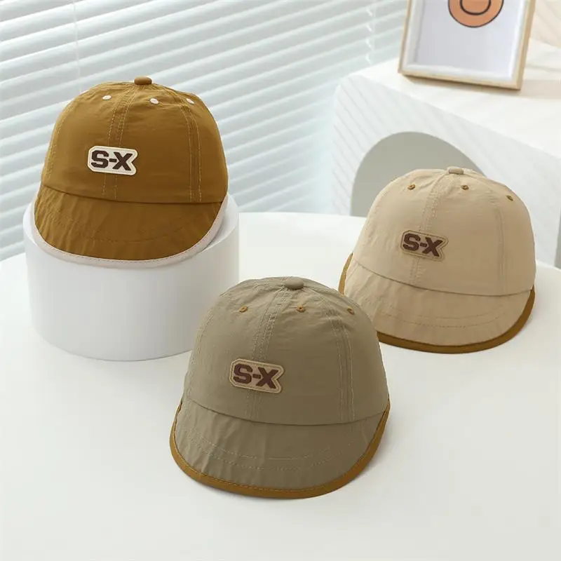 Baby Duck Cap with "SX" Logo Beige Soft Brim Hat