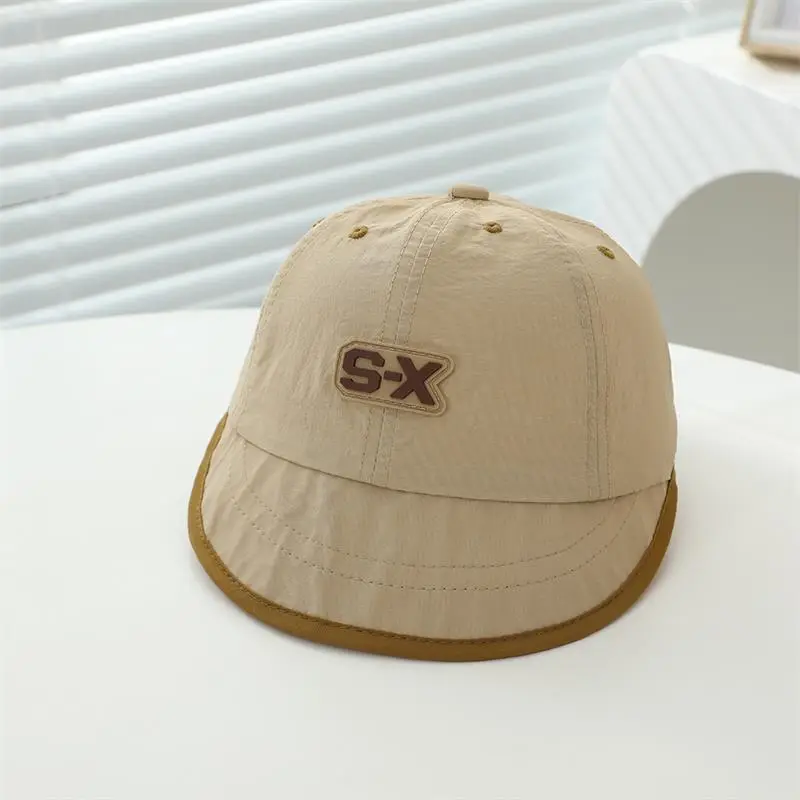 Baby Duck Cap with "SX" Logo Beige Soft Brim Hat