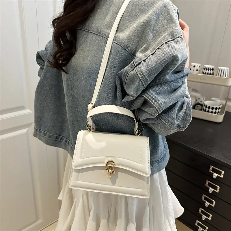 Red Lock Buckle Women's Shoulder Bag with Long Strap