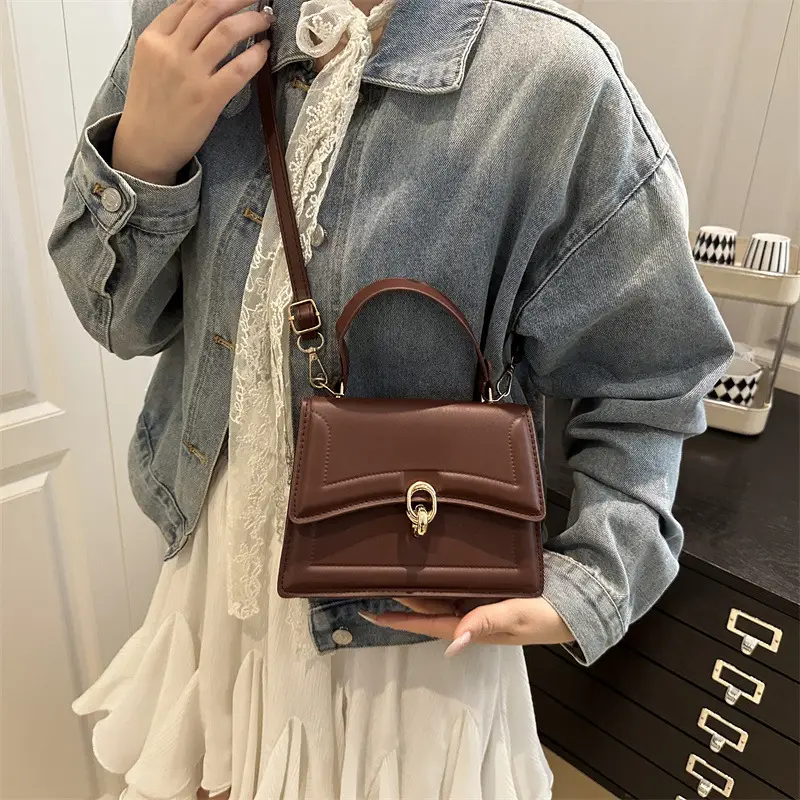Red Lock Buckle Women's Shoulder Bag with Long Strap