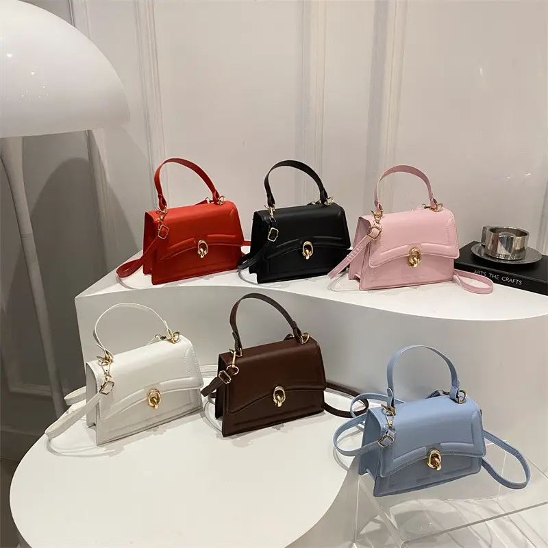 Red Lock Buckle Women's Shoulder Bag with Long Strap