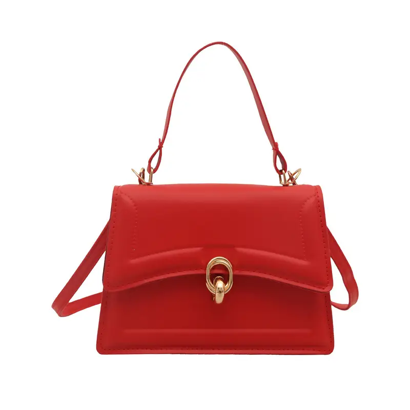 Red Lock Buckle Women's Shoulder Bag with Long Strap