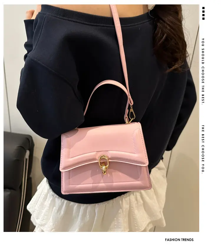Red Lock Buckle Women's Shoulder Bag with Long Strap — feature 2