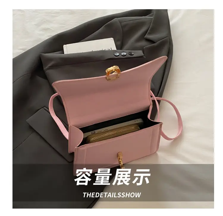 Red Lock Buckle Women's Shoulder Bag with Long Strap — feature 7