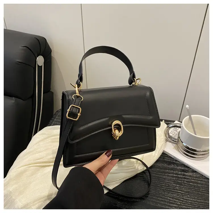 Red Lock Buckle Women's Shoulder Bag with Long Strap
