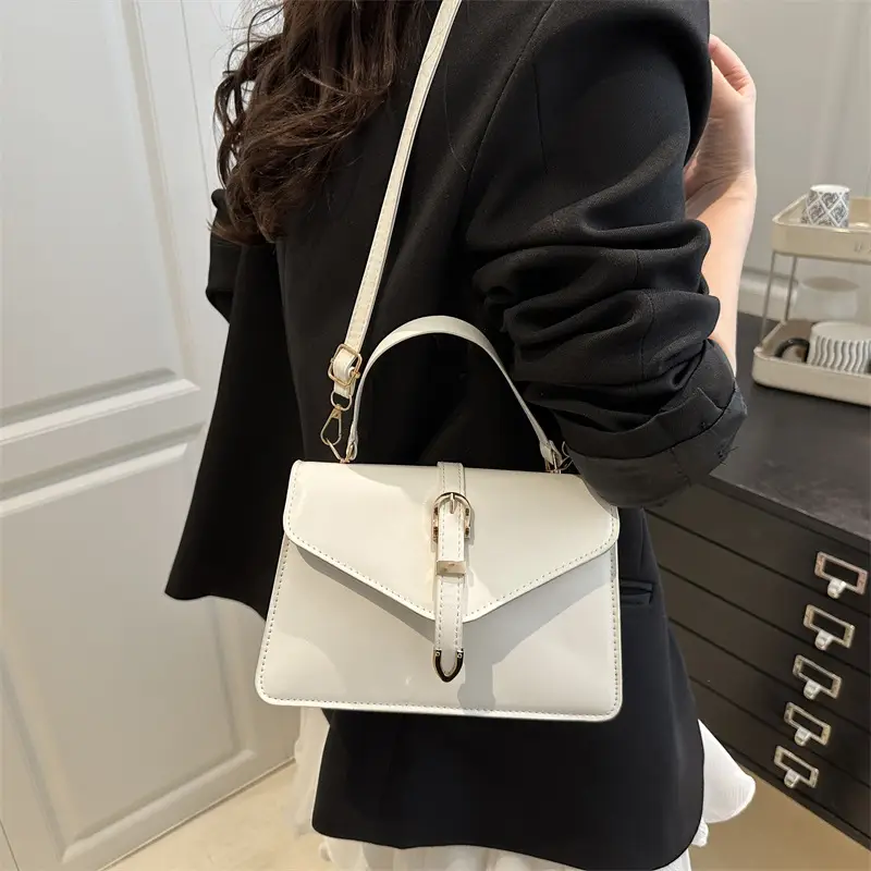 Black Leather Shoulder Bag with Gold Clasp - Image 4