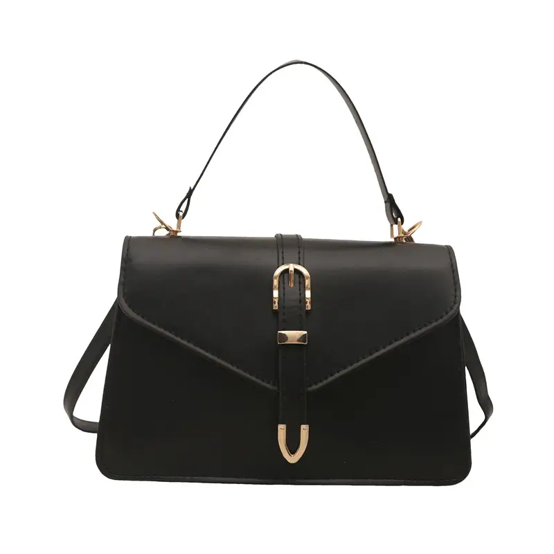 Black Leather Shoulder Bag with Gold Clasp - Image 7