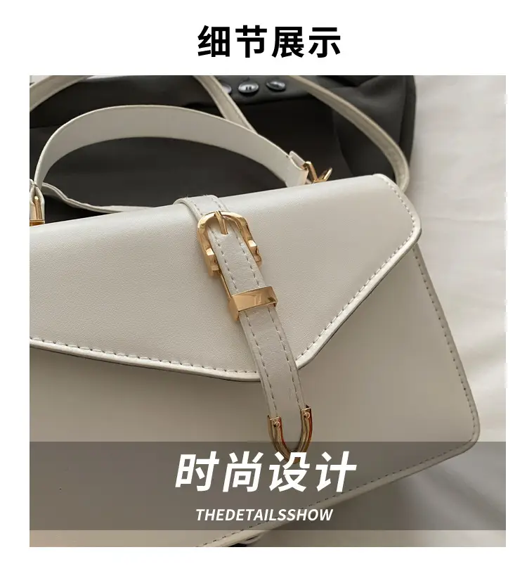 Black Leather Shoulder Bag with Gold Clasp — feature 4