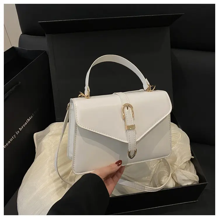 Black Leather Shoulder Bag with Gold Clasp - Image 2