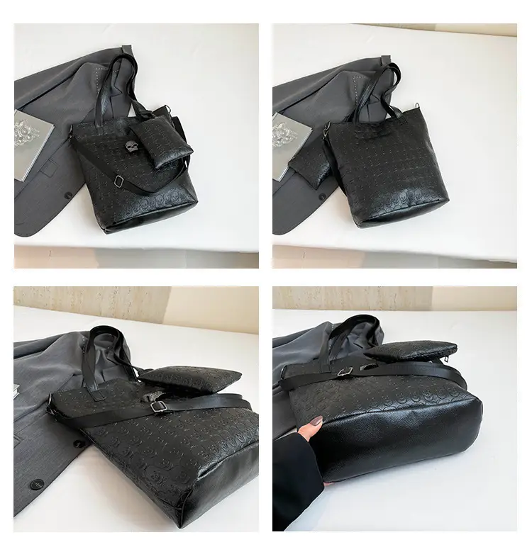 European Commuter Tote Bag with Coin Purse, Black Quilted, Large Capacity — feature 7