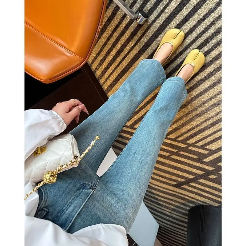 Vintage Micro-La Jeans Women's Spring and Summer 2025 New Stretch High Waist Slim-fit Nine-point Horseshoe Flared Pants for Small Men