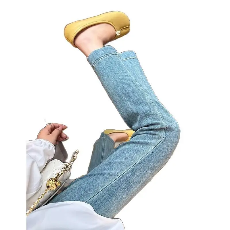Vintage Micro-La Jeans Women's Spring and Summer 2025 New Stretch High Waist Slim-fit Nine-point Horseshoe Flared Pants for Small Men