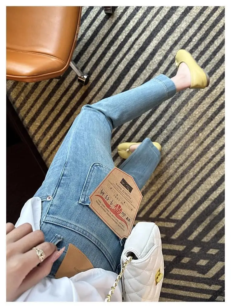 Vintage Micro-La Jeans Women's Spring and Summer 2025 New Stretch High Waist Slim-fit Nine-point Horseshoe Flared Pants for Small Men — feature 13