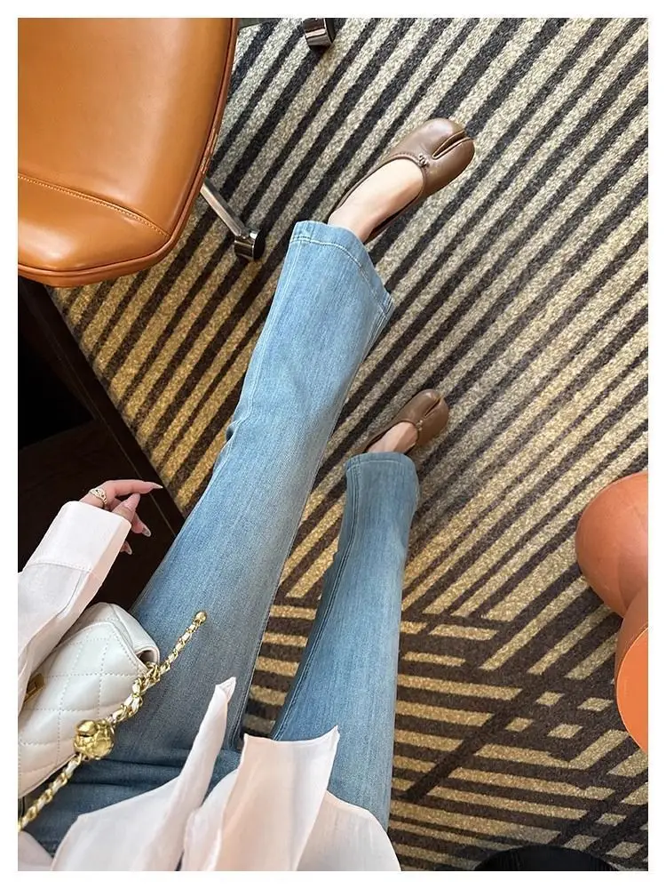 Vintage Micro-La Jeans Women's Spring and Summer 2025 New Stretch High Waist Slim-fit Nine-point Horseshoe Flared Pants for Small Men — feature 14