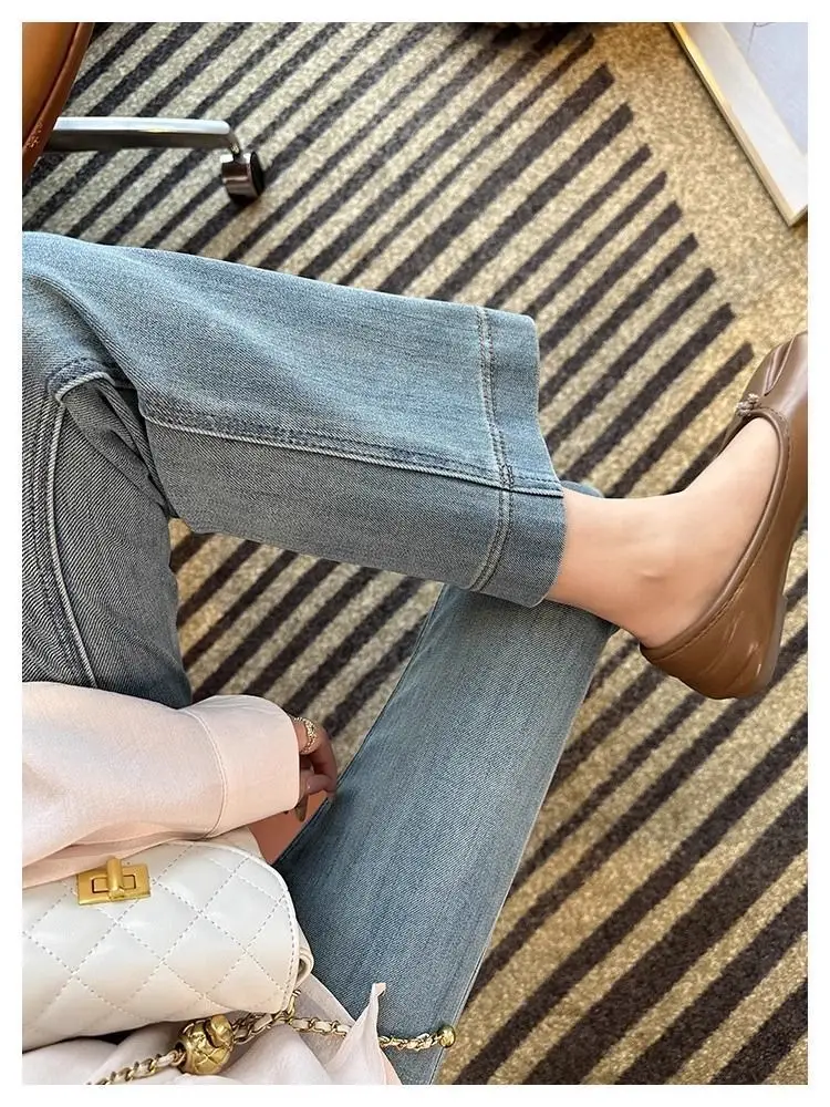 Vintage Micro-La Jeans Women's Spring and Summer 2025 New Stretch High Waist Slim-fit Nine-point Horseshoe Flared Pants for Small Men — feature 15