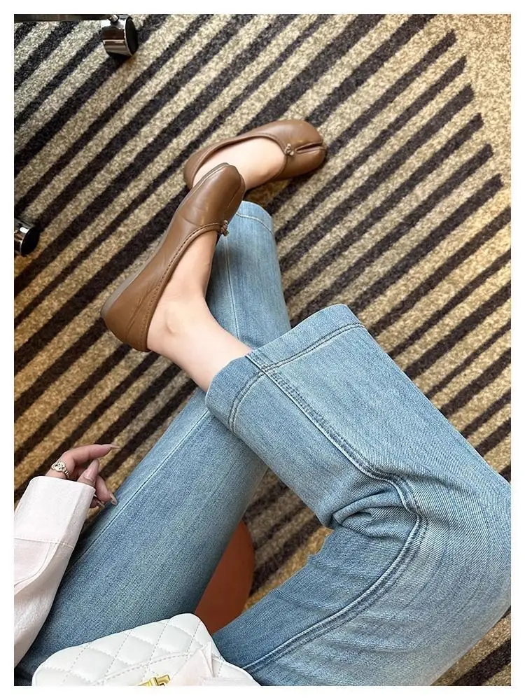 Vintage Micro-La Jeans Women's Spring and Summer 2025 New Stretch High Waist Slim-fit Nine-point Horseshoe Flared Pants for Small Men — feature 16