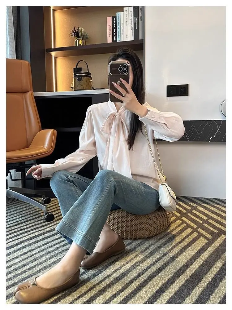 Vintage Micro-La Jeans Women's Spring and Summer 2025 New Stretch High Waist Slim-fit Nine-point Horseshoe Flared Pants for Small Men — feature 17