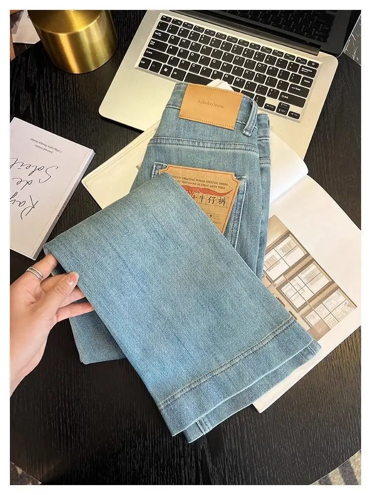 Vintage Micro-La Jeans Women's Spring and Summer 2025 New Stretch High Waist Slim-fit Nine-point Horseshoe Flared Pants for Small Men — feature 22