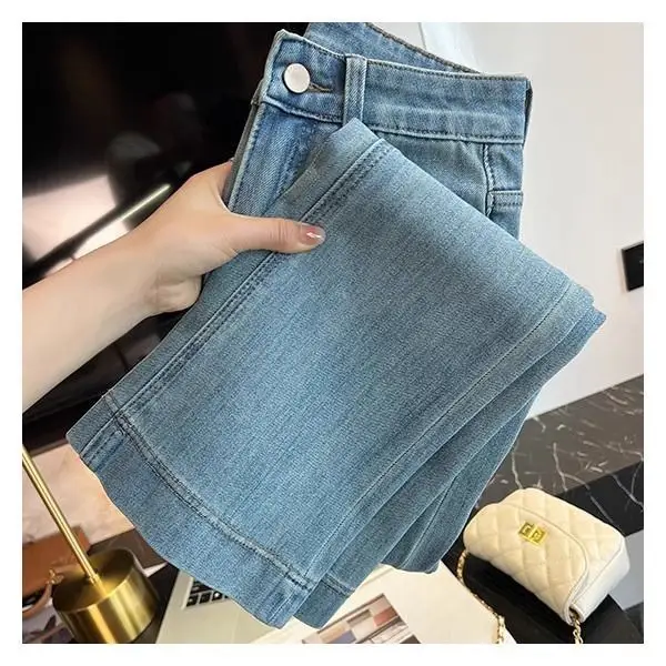 Vintage Micro-La Jeans Women's Spring and Summer 2025 New Stretch High Waist Slim-fit Nine-point Horseshoe Flared Pants for Small Men — feature 5