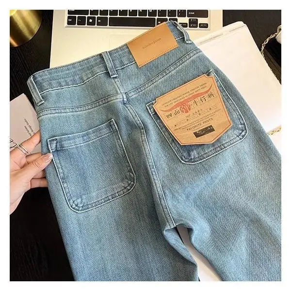 Vintage Micro-La Jeans Women's Spring and Summer 2025 New Stretch High Waist Slim-fit Nine-point Horseshoe Flared Pants for Small Men — feature 6