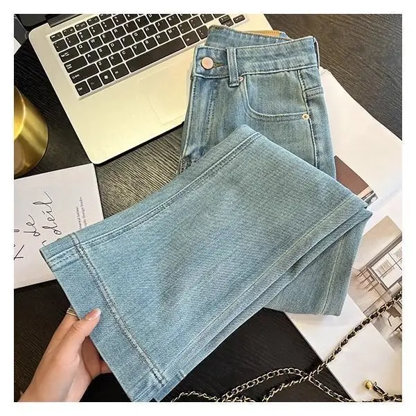 Vintage Micro-La Jeans Women's Spring and Summer 2025 New Stretch High Waist Slim-fit Nine-point Horseshoe Flared Pants for Small Men — feature 7