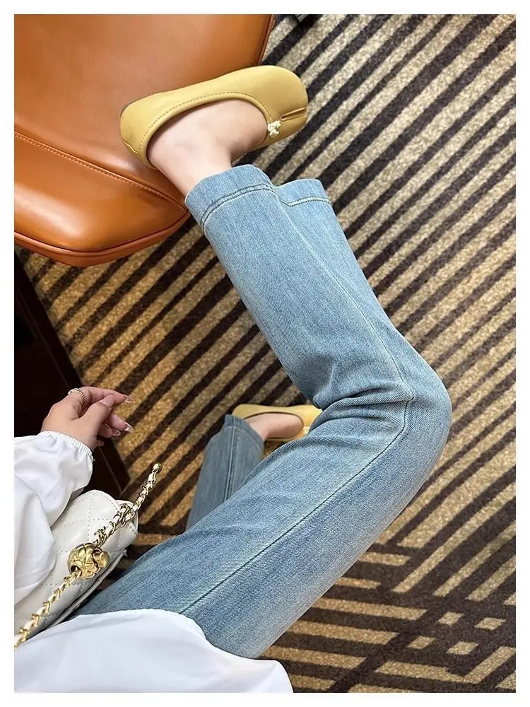 Vintage Micro-La Jeans Women's Spring and Summer 2025 New Stretch High Waist Slim-fit Nine-point Horseshoe Flared Pants for Small Men — feature 9
