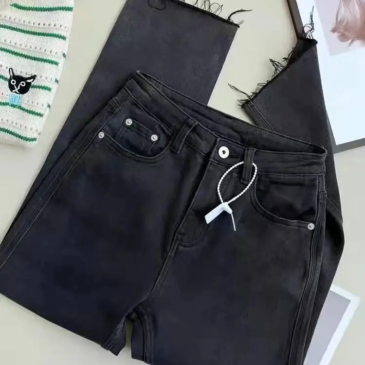Vintage Micro-La Jeans Women's Spring and Summer 2025 New Stretch High Waist Slim-fit Nine-point Horseshoe Flared Pants for Small Men