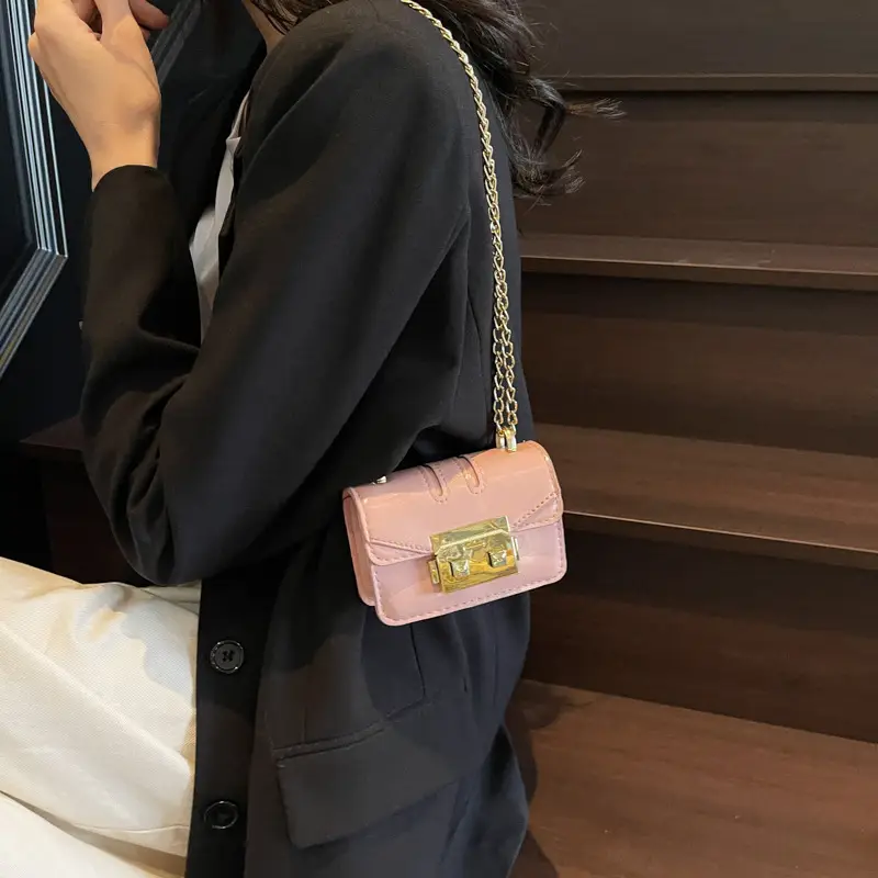 Light Blue Mini Square Crossbody Bag with Gold Clasp - Image 8