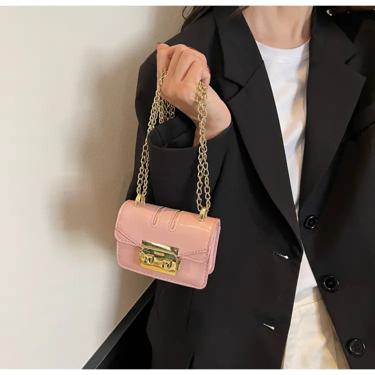 Light Blue Mini Square Crossbody Bag with Gold Clasp — feature 11