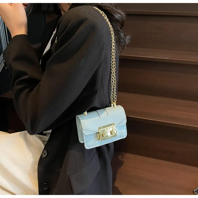 Light Blue Mini Square Crossbody Bag with Gold Clasp — feature 15