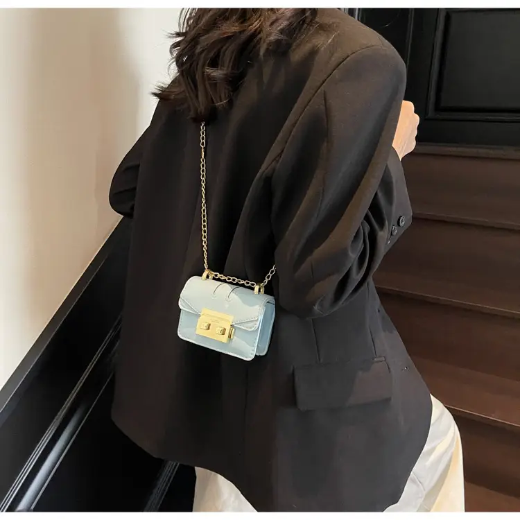 Light Blue Mini Square Crossbody Bag with Gold Clasp — feature 16