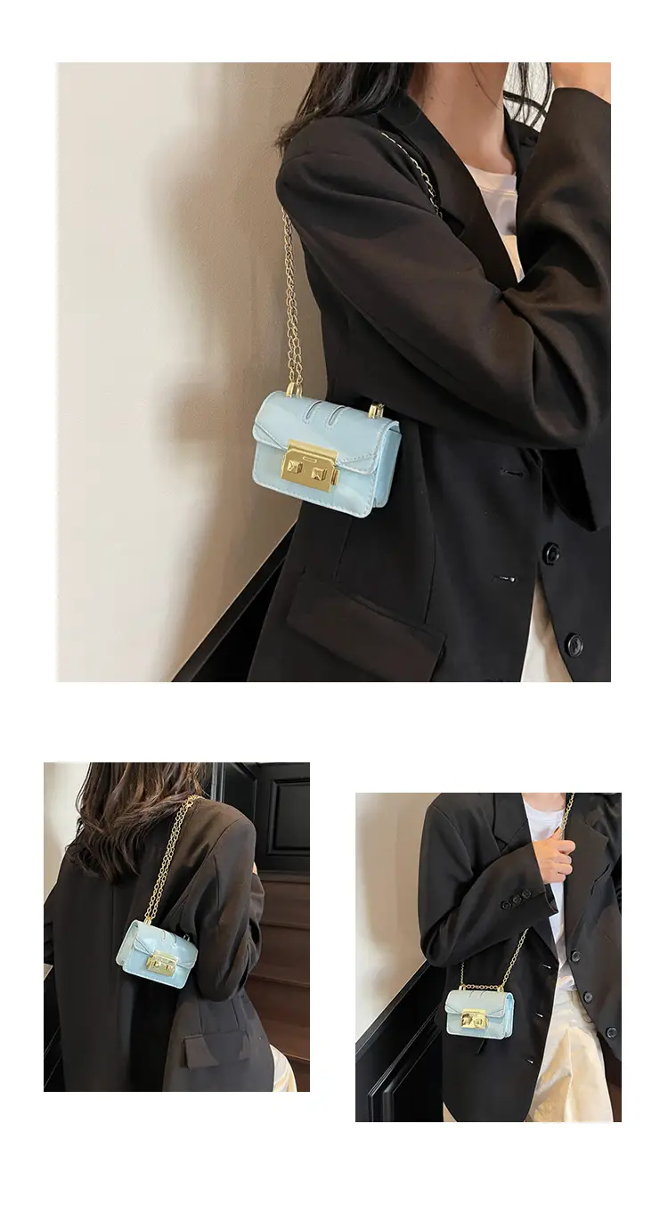 Light Blue Mini Square Crossbody Bag with Gold Clasp — feature 24