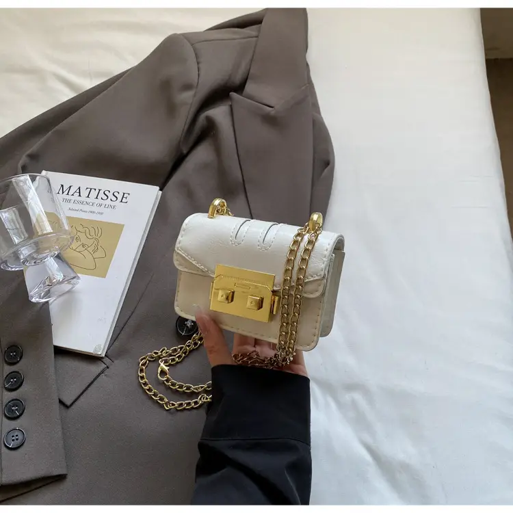 Light Blue Mini Square Crossbody Bag with Gold Clasp - Image 2