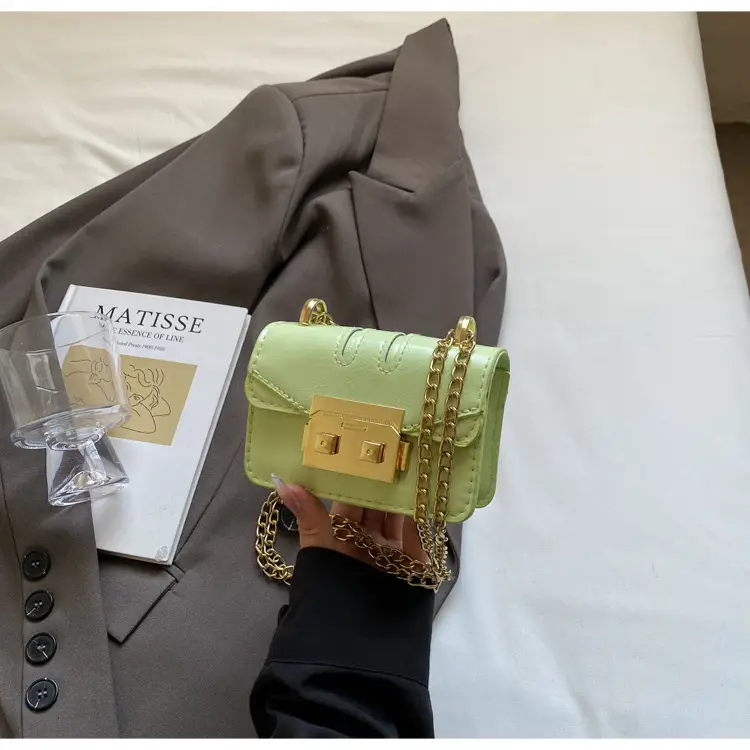Light Blue Mini Square Crossbody Bag with Gold Clasp - Image 3