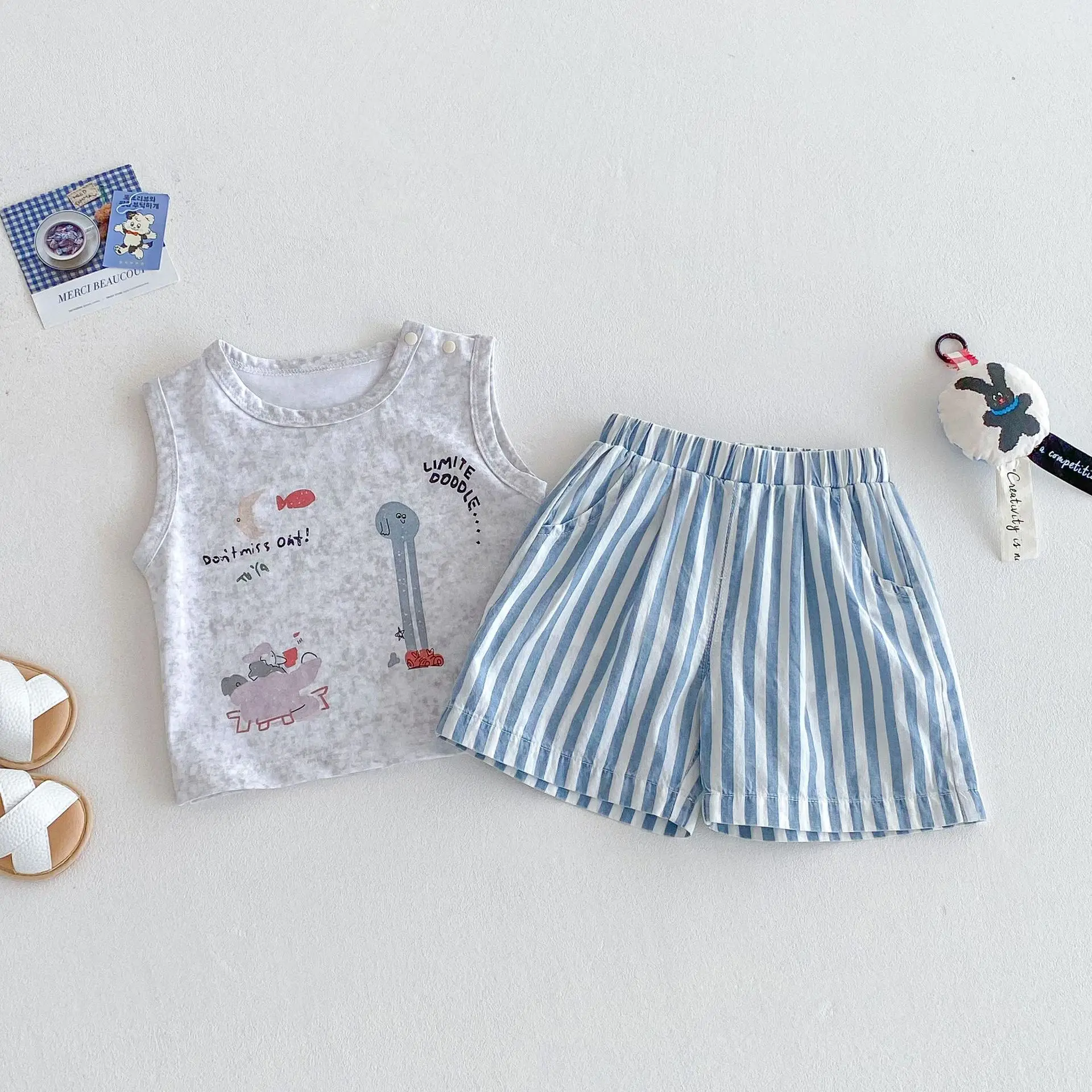 Kids Graffiti Vest & Striped Shorts Set - Image 5