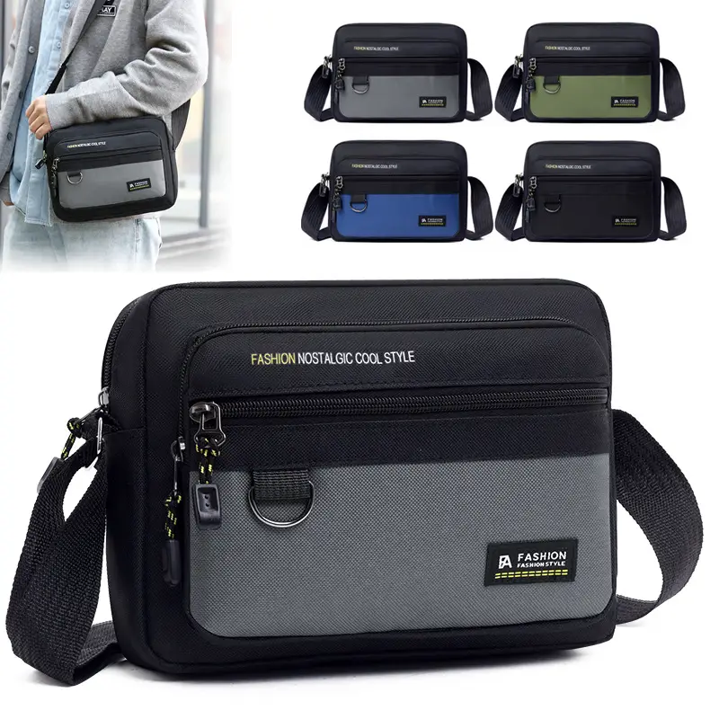Men's Large Capacity Shoulder Bag Green Black All Match Storage Bag - Image 6