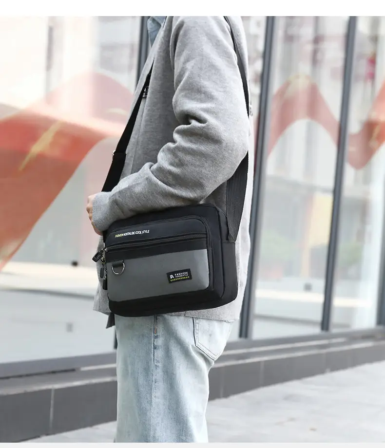 Men's Large Capacity Shoulder Bag Green Black All Match Storage Bag — feature 25