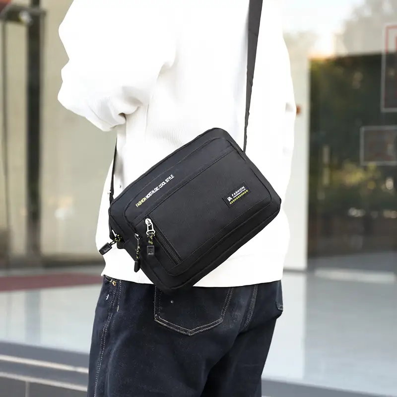 Men's Blue Nylon Crossbody Bag with Zip & Strap - Image 7