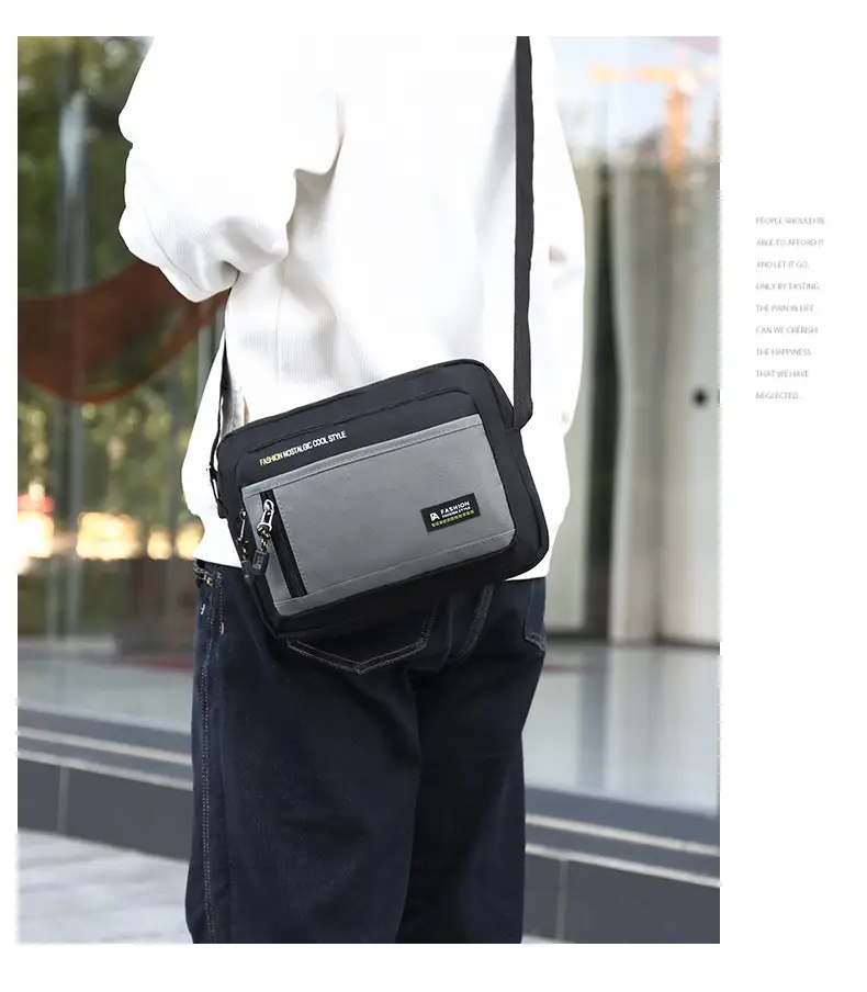 Men's Blue Nylon Crossbody Bag with Zip & Strap — feature 22