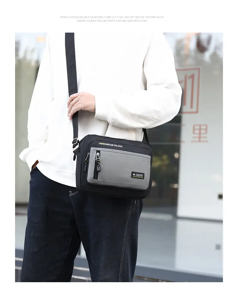 Men's Blue Nylon Crossbody Bag with Zip & Strap — feature 23