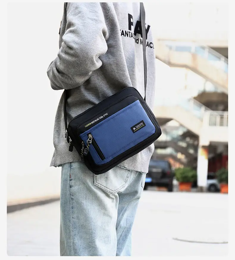 Men's Blue Nylon Crossbody Bag with Zip & Strap — feature 30
