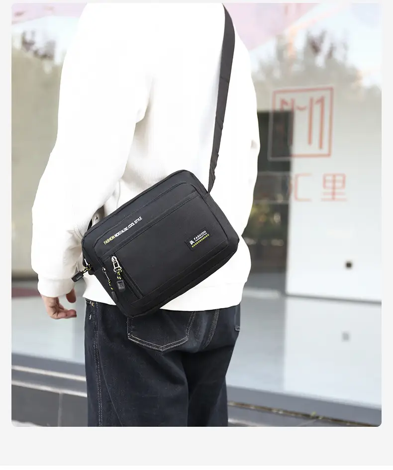 Men's Blue Nylon Crossbody Bag with Zip & Strap — feature 31