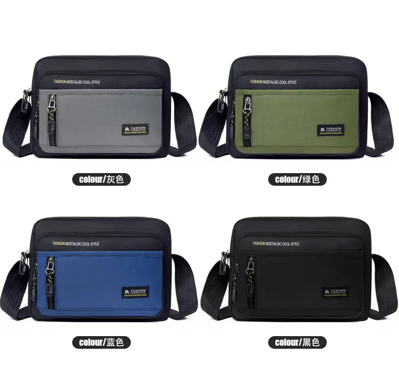 Men's Blue Nylon Crossbody Bag with Zip & Strap — feature 4
