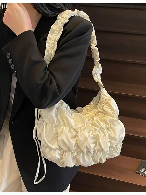 Black Pleated Bubble Shoulder Bag for Girls