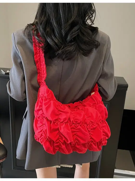 Black Pleated Bubble Shoulder Bag for Girls