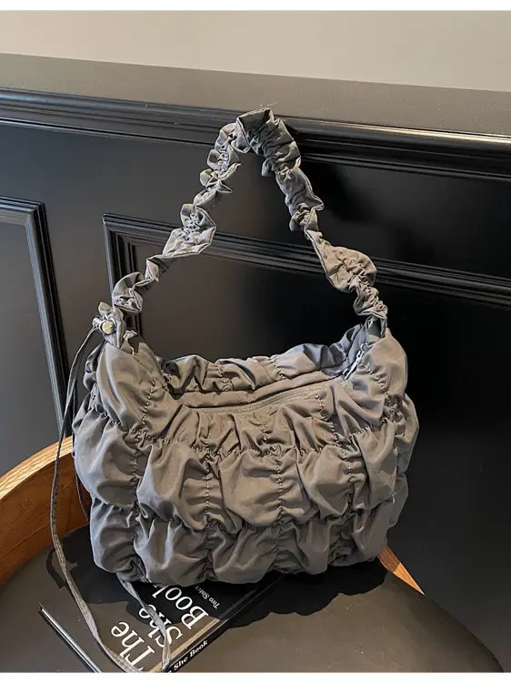Black Pleated Bubble Shoulder Bag for Girls